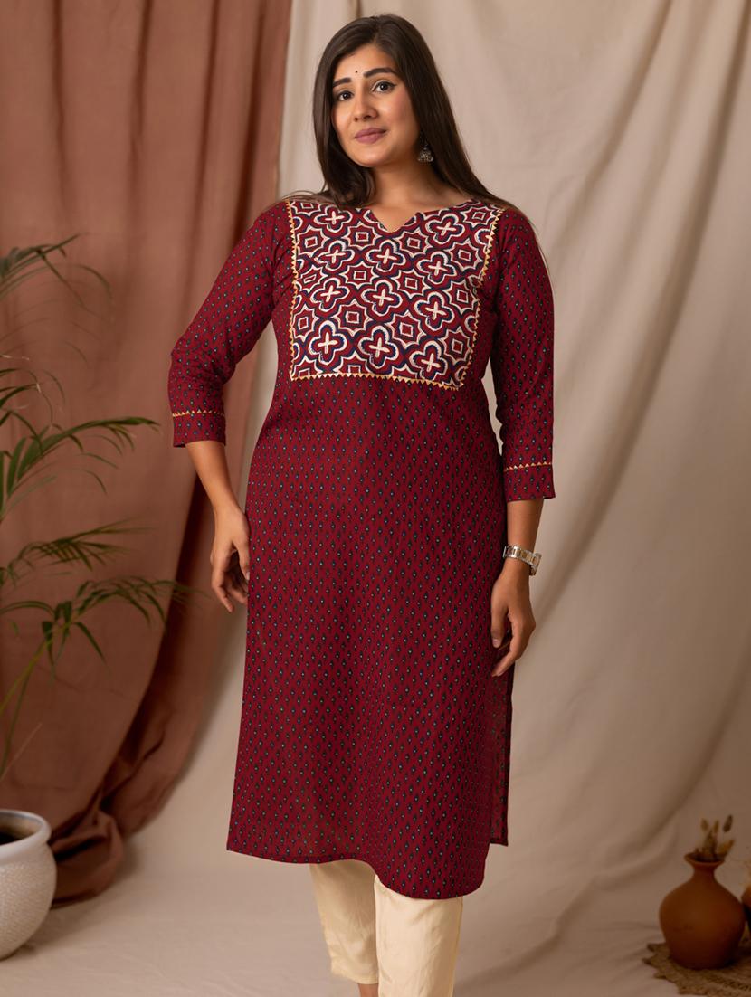 women printed three quarter sleeve straight kurta - 21997304 - Standard Image - 3