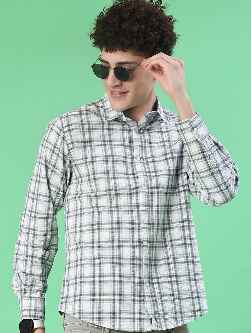 men checkered long sleeve regualr fit casual shirt