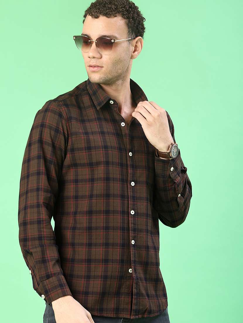 men checkered long sleeve regualr fit casual shirt