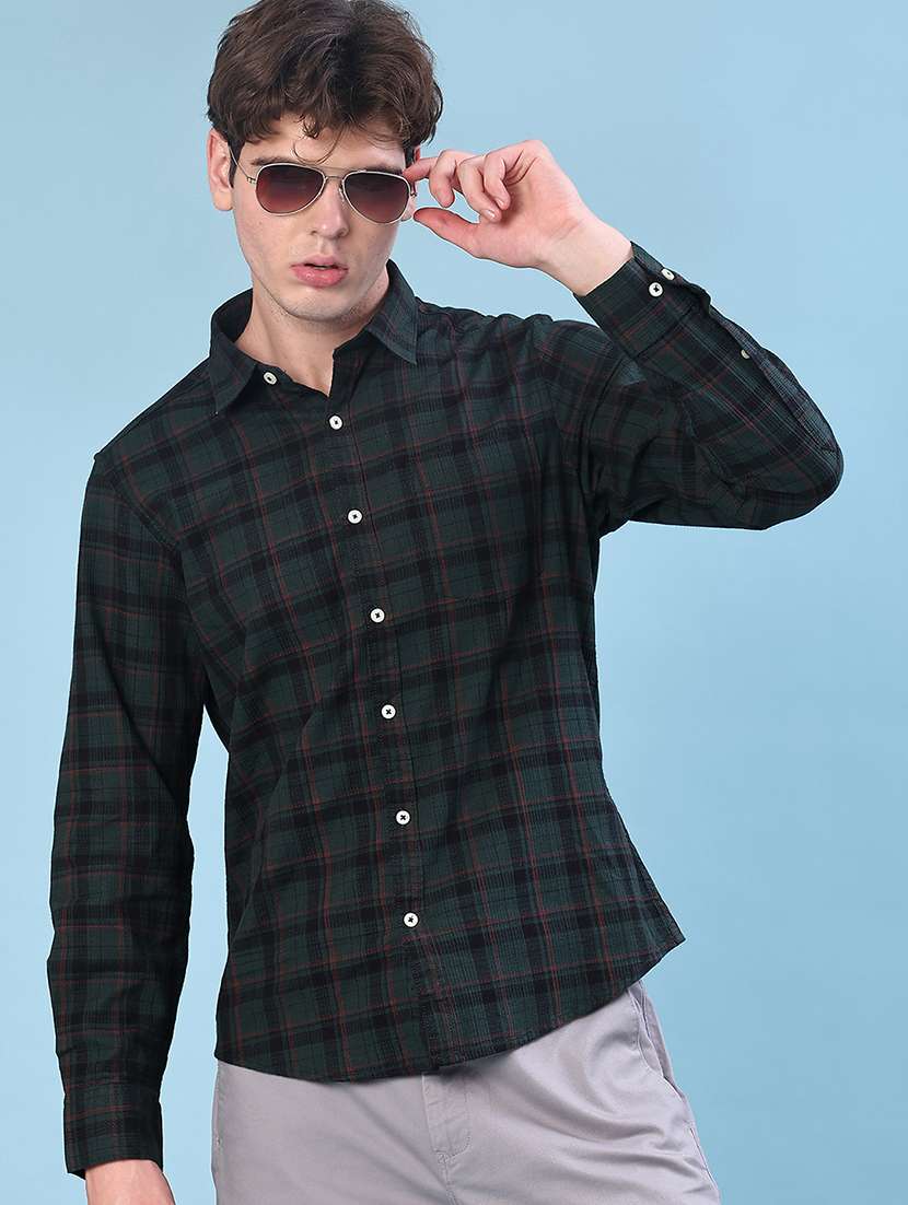 men checkered long sleeve regualr fit casual shirt