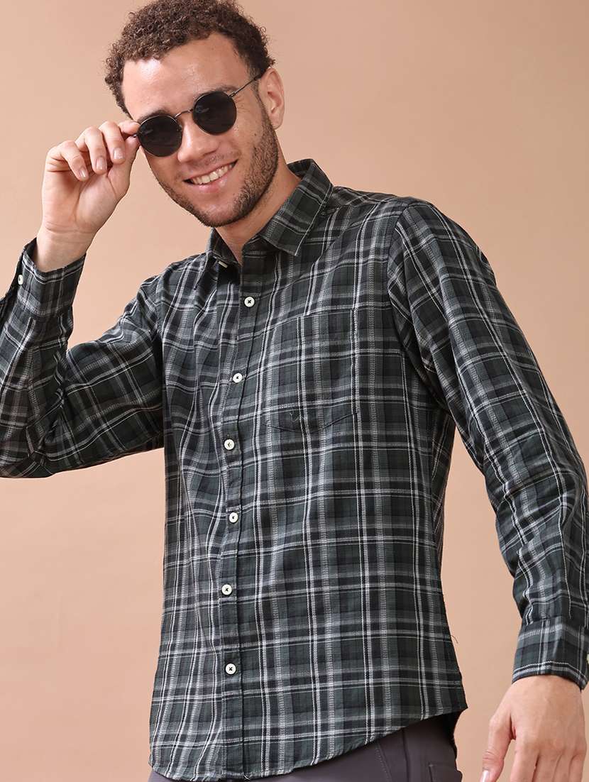 men checkered long sleeve regualr fit casual shirt