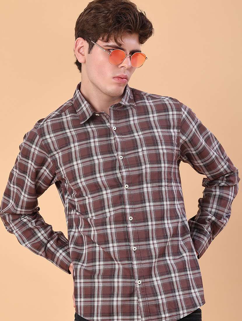 men checkered collared long sleeve shirt