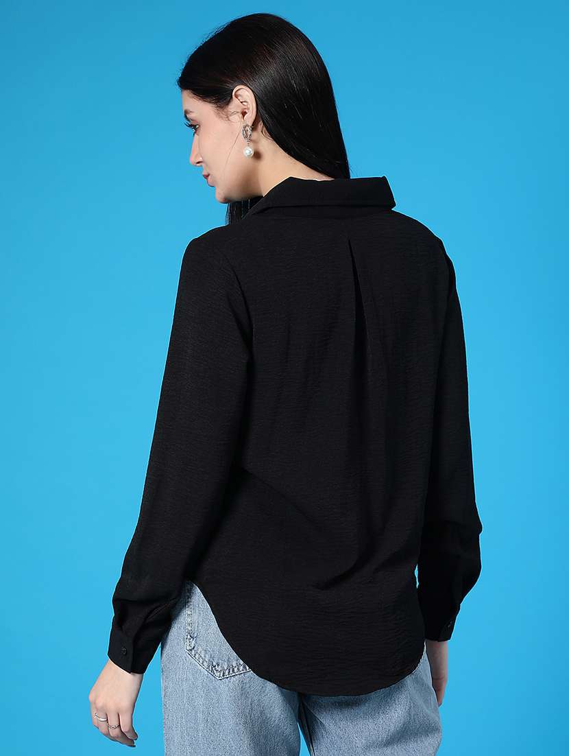 women solid long sleeve collared regular shirt - 21997401 -  Standard Image - 3