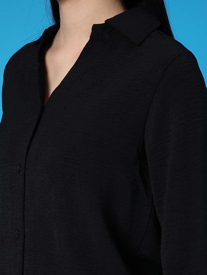 women solid long sleeve collared regular shirt - 21997401 -  Standard Image - 5