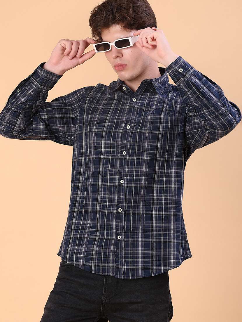 men checkered collared long sleeve shirt