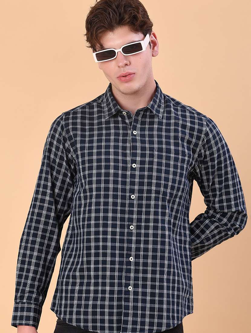 men checkered collared long sleeve shirt