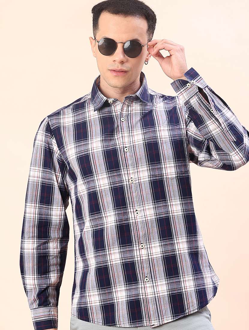 men checkered long sleeve regualr fit casual shirt