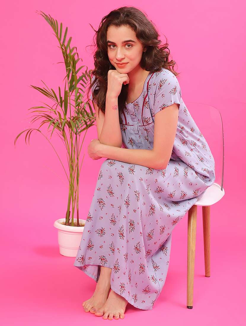 women printed short sleeve nighty