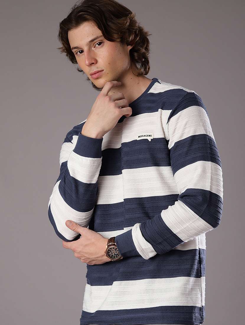 men stripes long sleeve slim fit t-shirt 