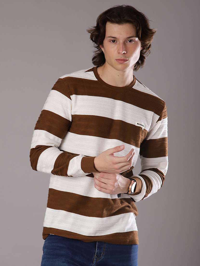 men stripes long sleeve slim fit t-shirt 