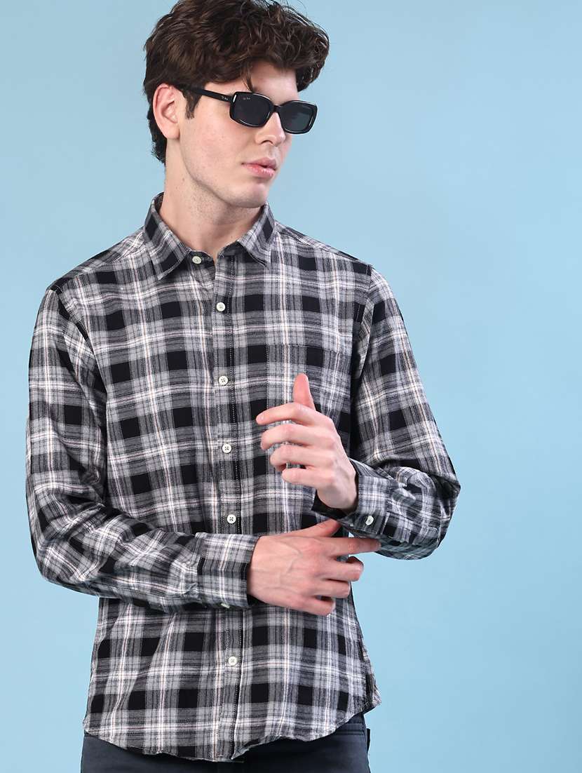 men checkered long sleeve regualr fit casual shirt