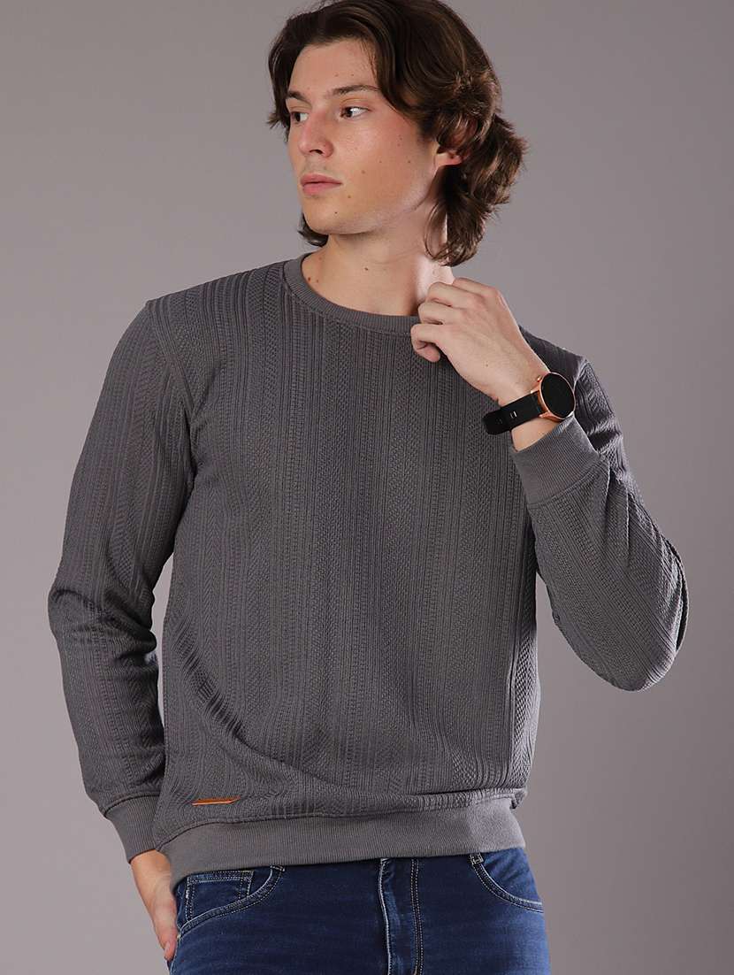 men self design long sleeve regular fit pullover