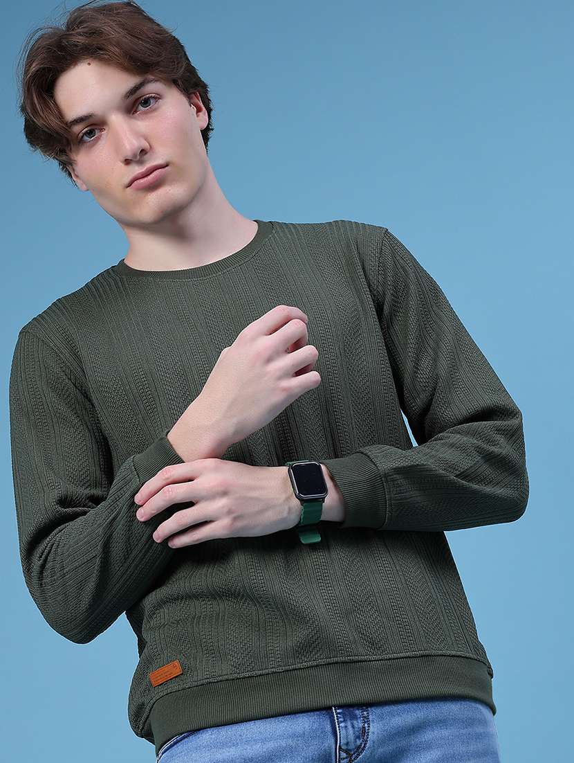 men self design long sleeve regular fit pullover