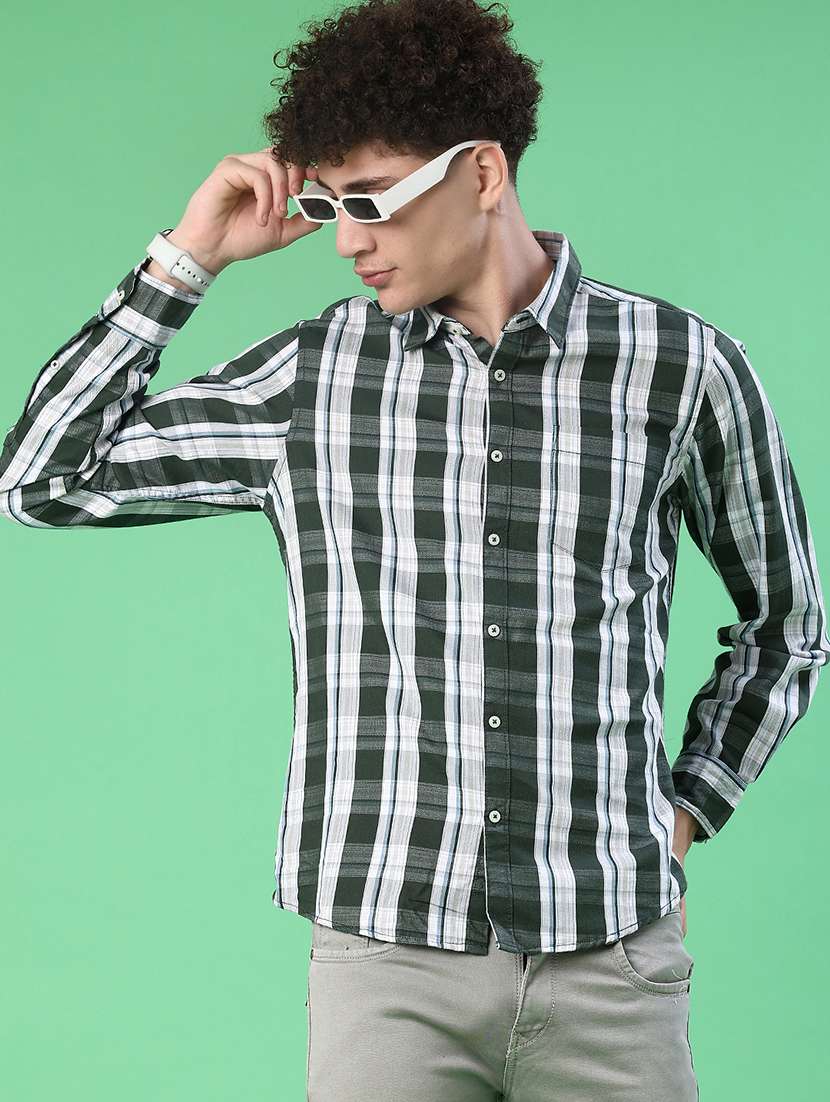 men checkered long sleeve regualr fit casual shirt