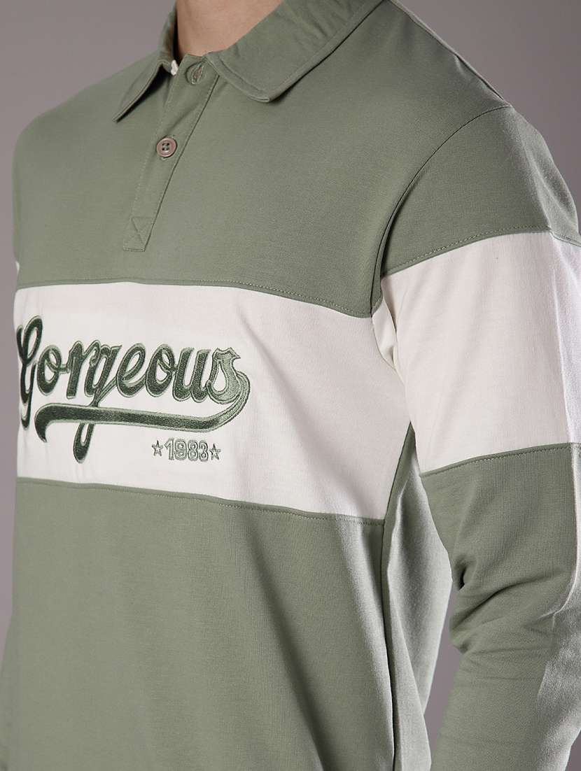 men chest print long sleeve slim fit polo t-shirt  - 21997682 -  Standard Image - 3