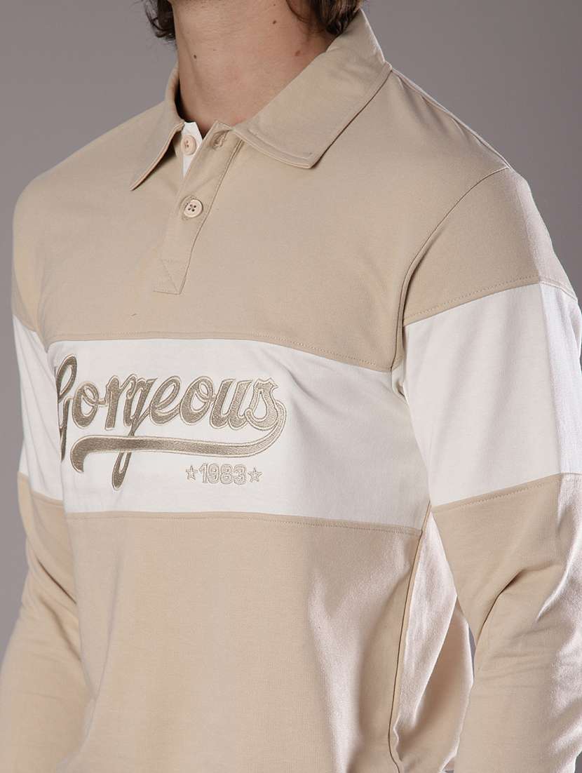 men chest print long sleeve slim fit polo t-shirt  - 21997683 -  Standard Image - 3