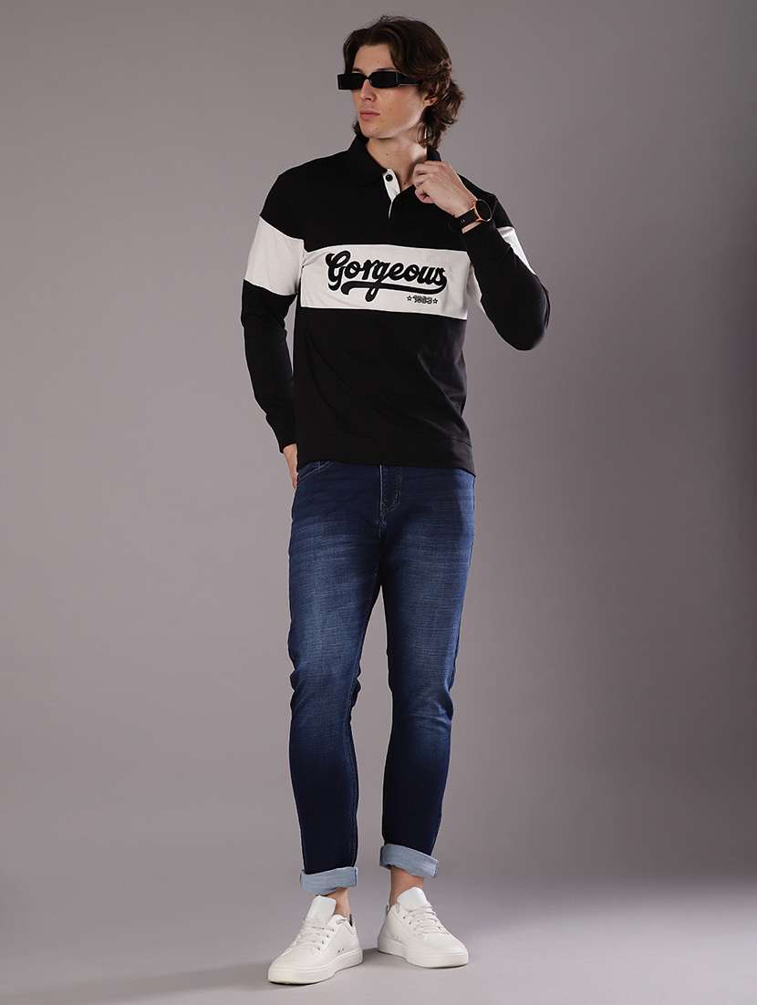 men chest print long sleeve slim fit polo t-shirt  - 21997684 -  Standard Image - 3