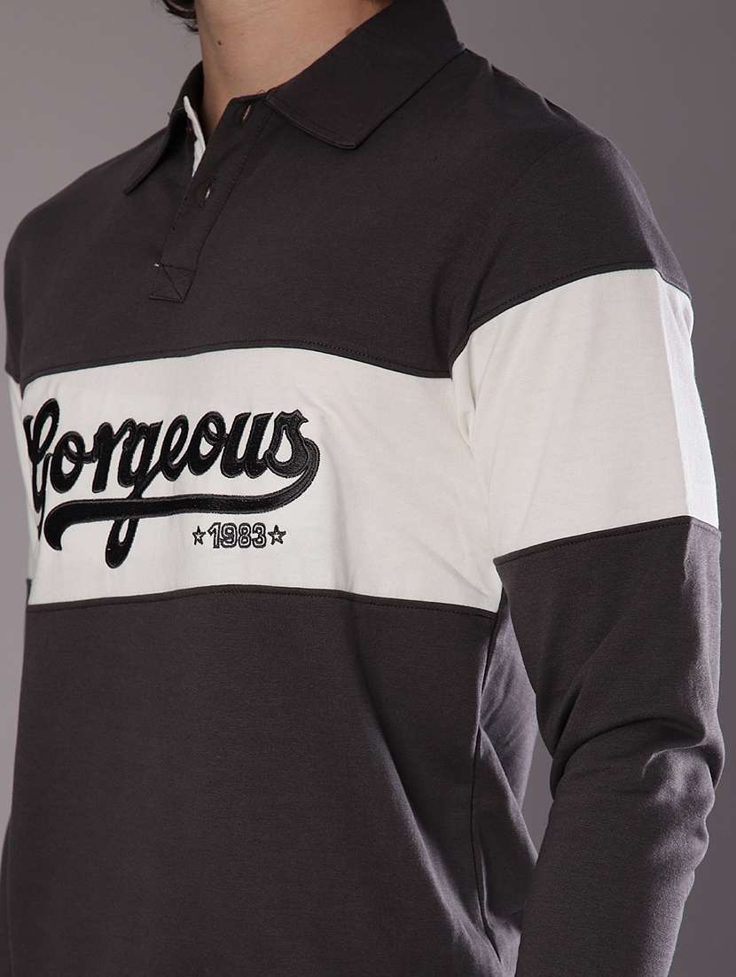 men chest print long sleeve slim fit polo t-shirt  - 21997687 -  Standard Image - 3