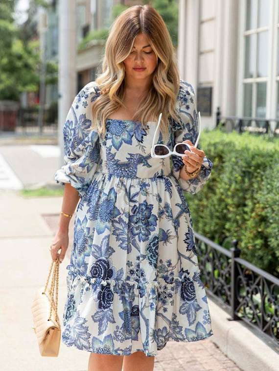 women  floral print puff sleeve tiered dress - 21997790 -  Standard Image - 3