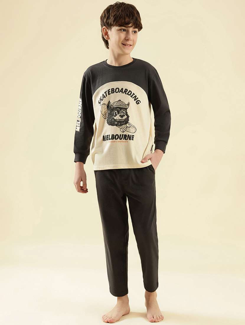 boys typographic print long sleeve nightwear pyjama set
