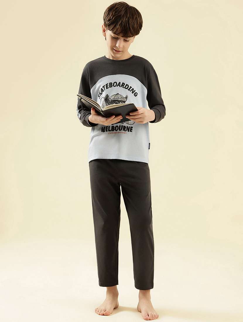 boys typographic print long sleeve nightwear pyjama set - 21997792 -  Standard Image - 3