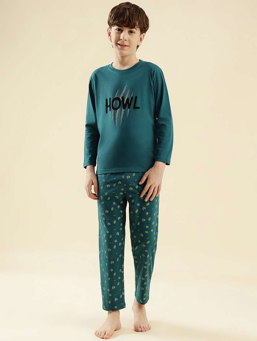 boys printed long sleeve nightwear pyjama set