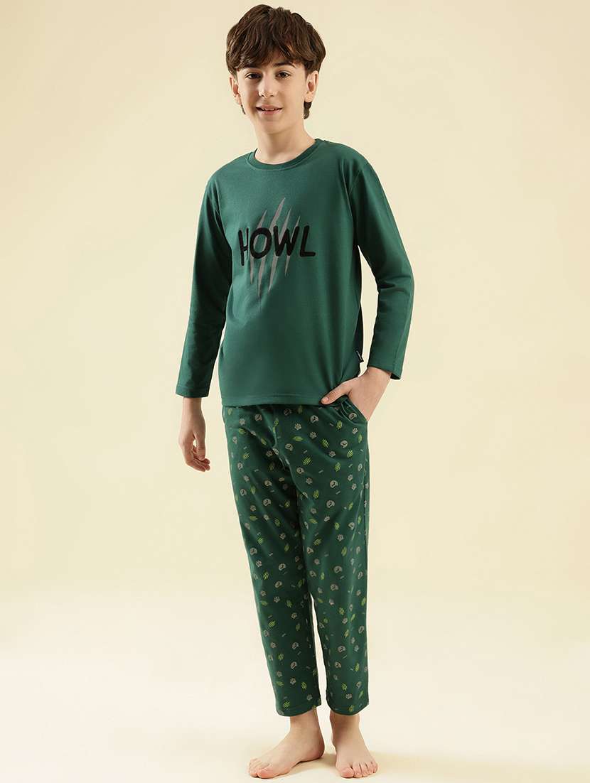 boys printed long sleeve nightwear pyjama set