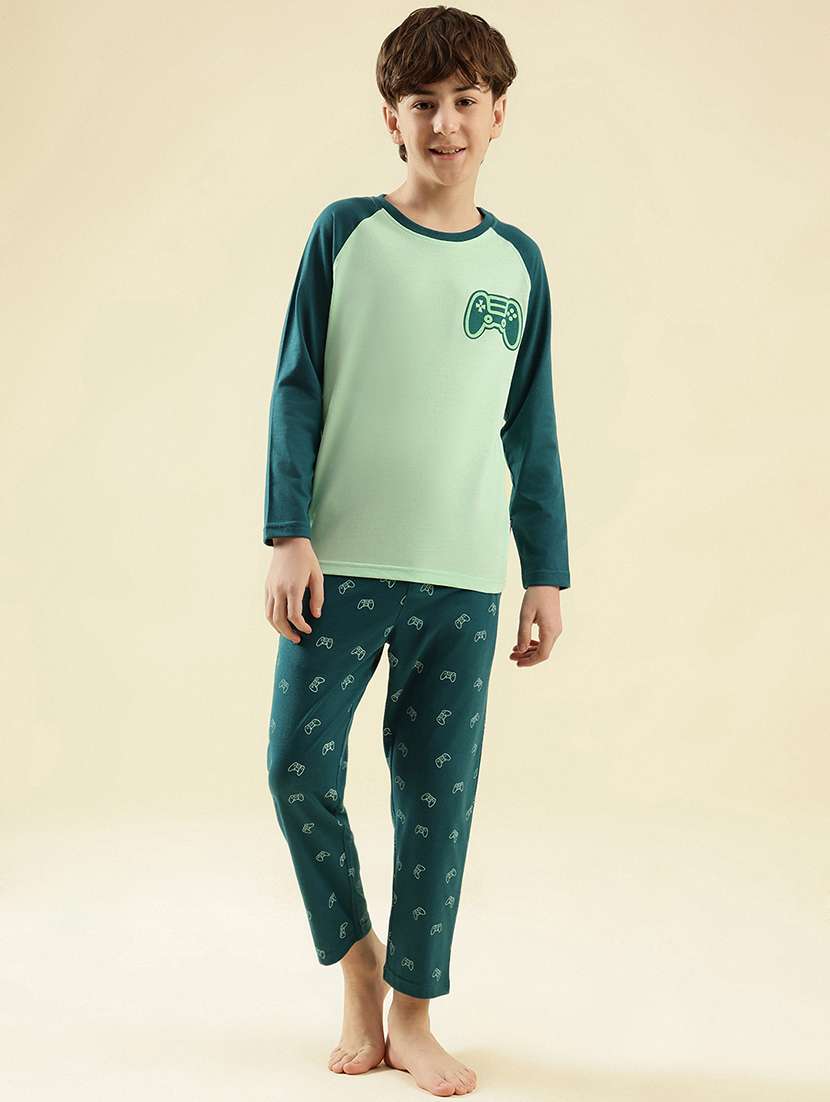 boys printed long sleeve nightwear pyjama set