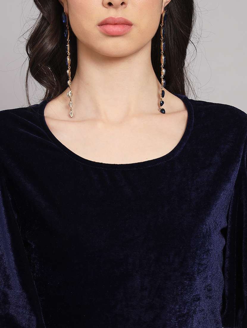 women solid flared sleeve velvet tiered dress - 21997839 - Standard Image - 5