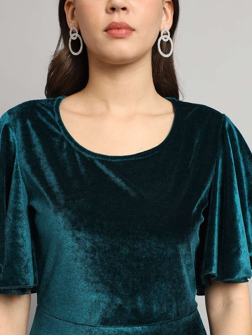women solid flared sleeve velvet tiered dress - 21997841 -  Standard Image - 5