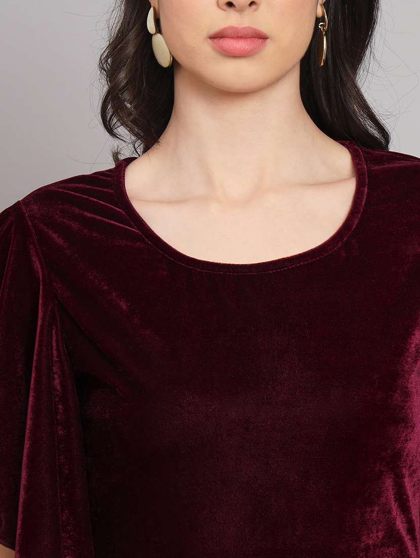 women solid flared sleeve velvet tiered dress - 21997842 - Standard Image - 5