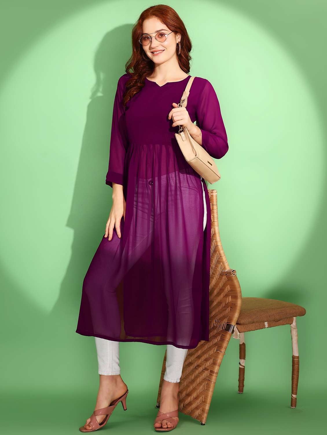 women solid long sleeve a-line kurta - 21997845 -  Zoom Image - 0