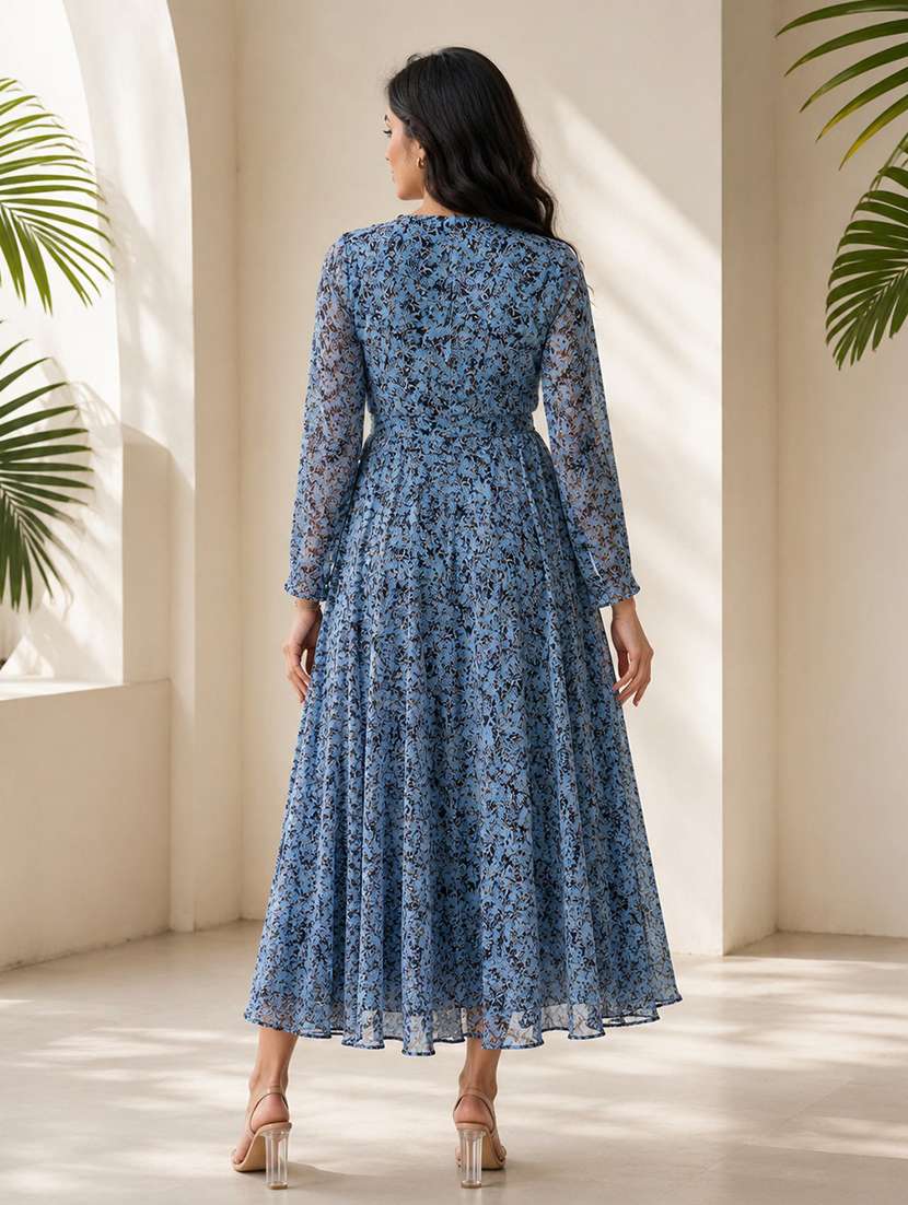 women printed long sleeve fit & flare maxi dress - 21997855 -  Standard Image - 3