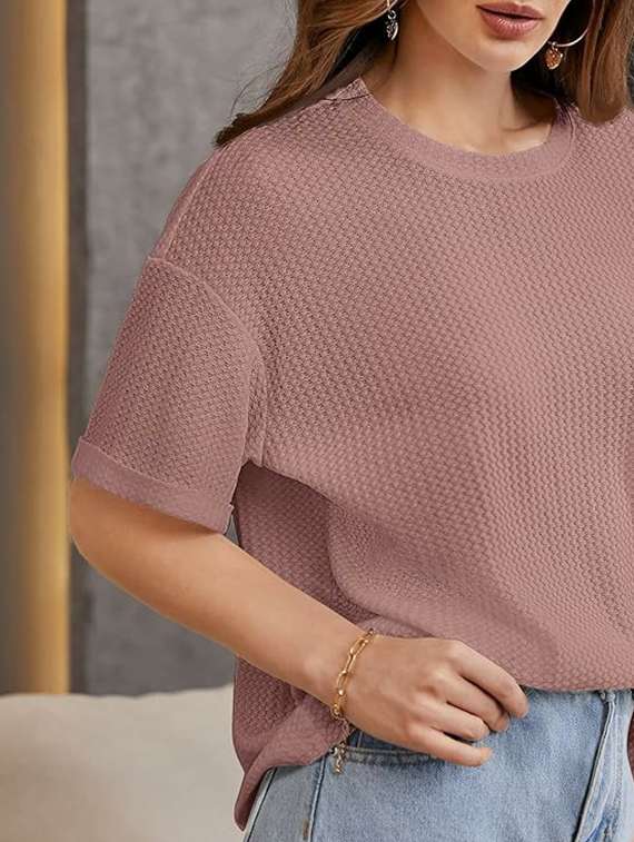 women solid short sleeve knitted top - 21997856 -  Standard Image - 3