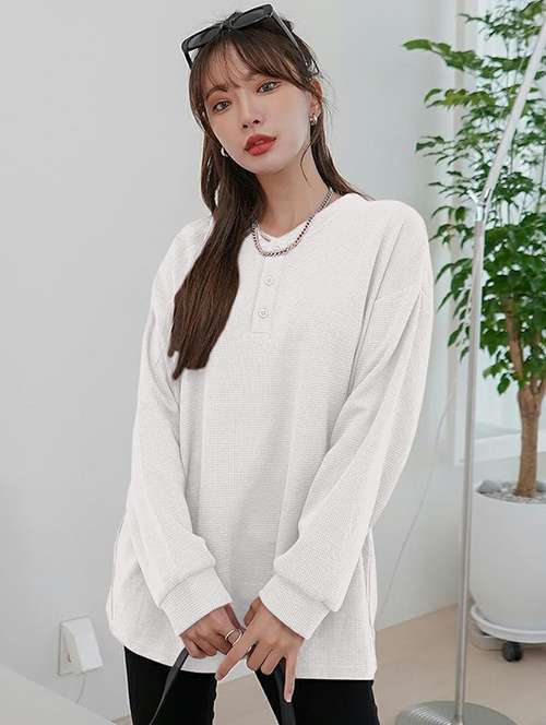 women solid long sleeve relaxed fit knitted top - 21997862 -  Standard Image - 0