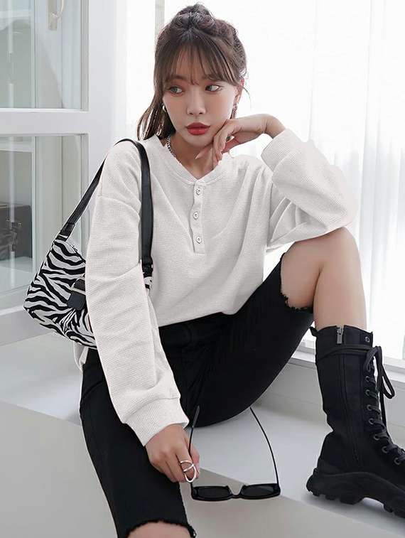 women solid long sleeve relaxed fit knitted top - 21997862 -  Standard Image - 3