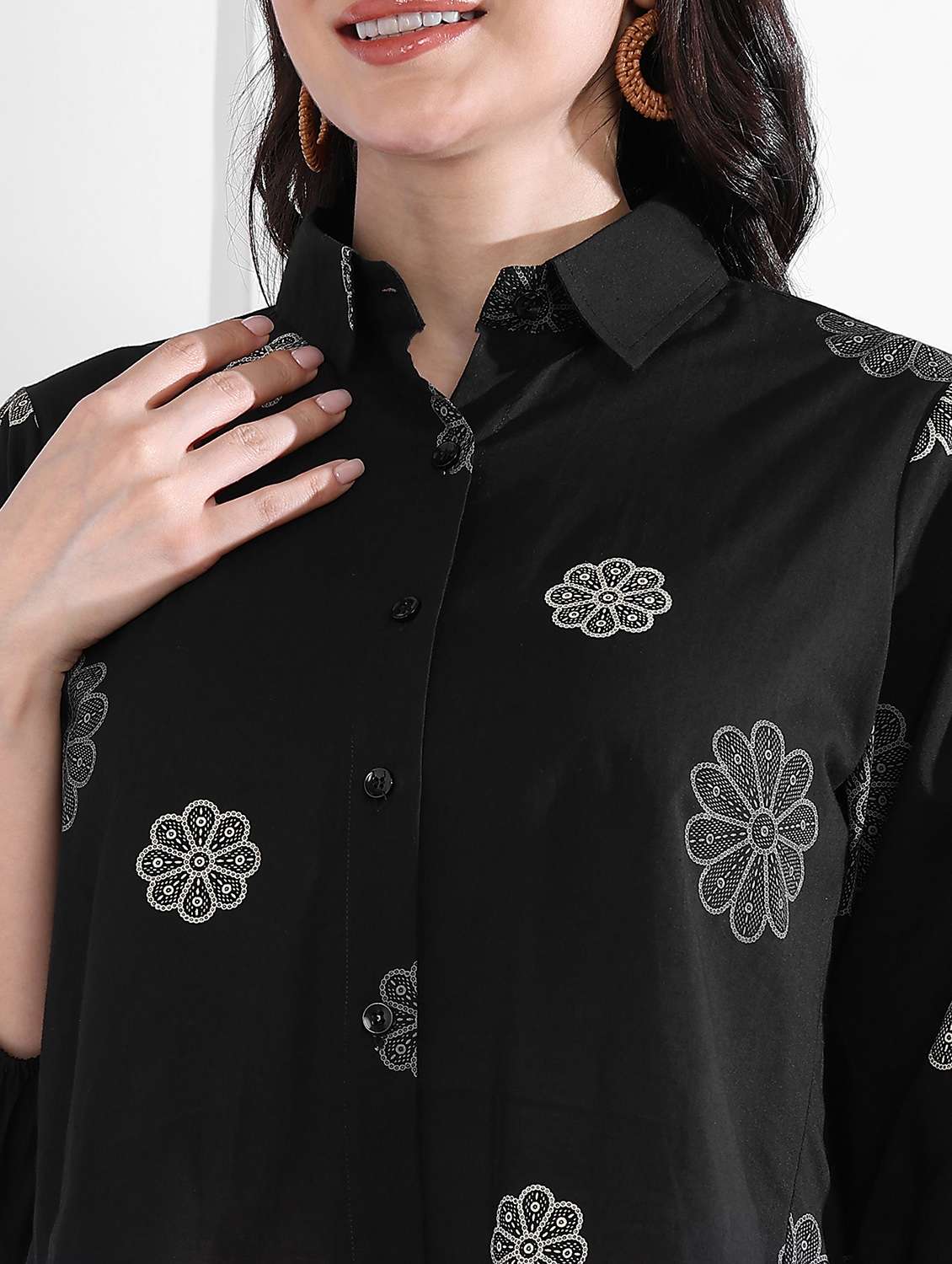 women printed puff sleeve collared high low top - 21997883 -  Standard Image - 5