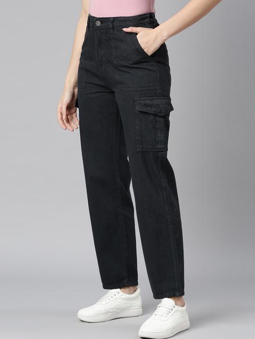 women solid high rise denim cargo - 21997885 - Standard Image - 0
