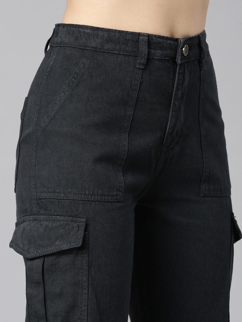women solid high rise denim cargo - 21997885 - Standard Image - 5