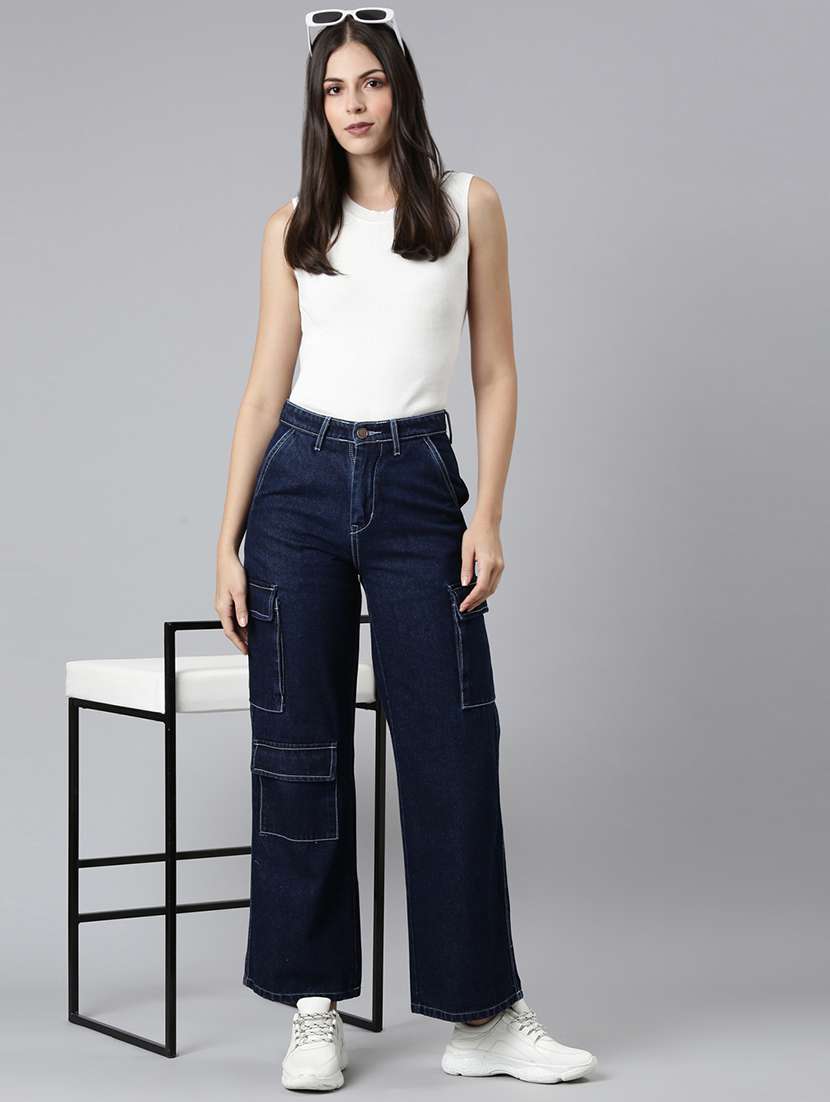 women solid high rise denim cargo - 21997886 - Zoom Image - 0