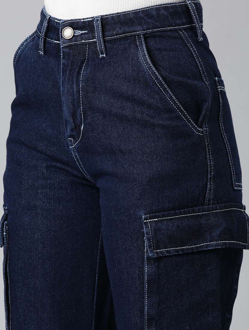 women solid high rise denim cargo - 21997886 - Standard Image - 5