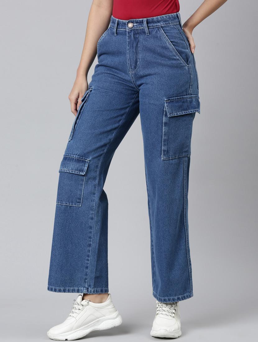 wome solid mid rise denim cargo - 21997887 - Zoom Image - 0