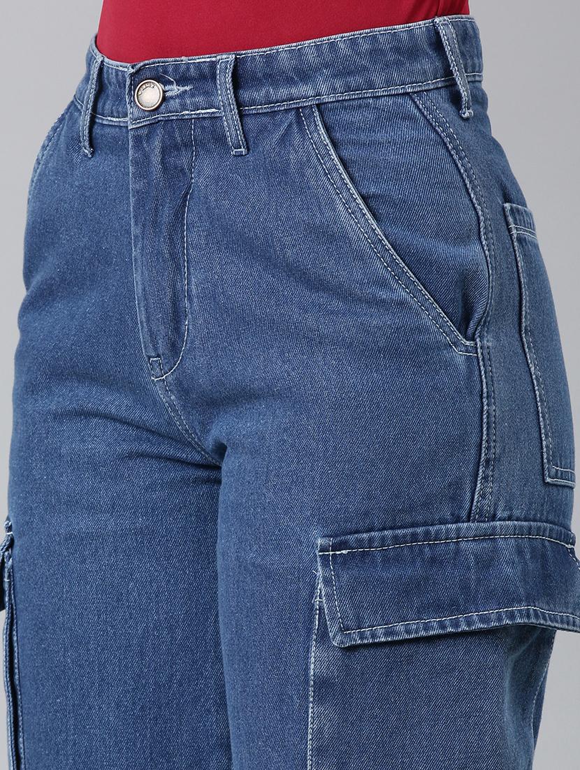 wome solid mid rise denim cargo - 21997887 - Standard Image - 5