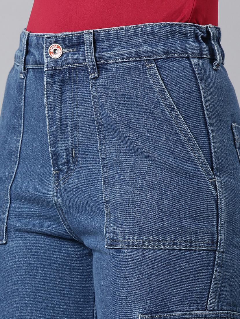 women solid mid rise denim cargo - 21997888 - Standard Image - 5