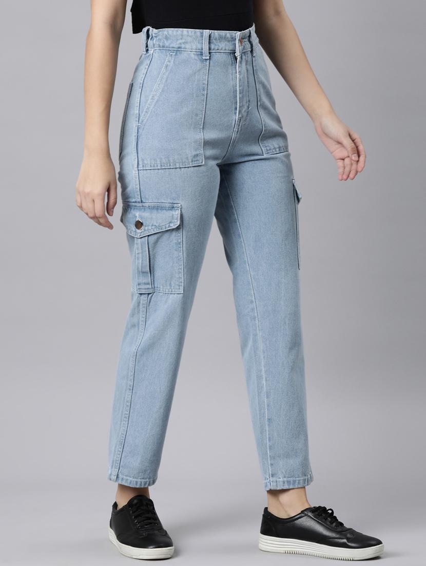 women solid high rise denim cargo - 21997889 - Standard Image - 3