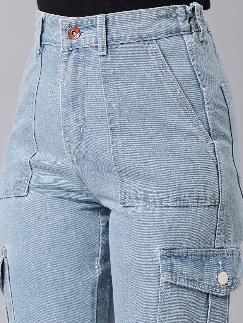 women solid high rise denim cargo - 21997889 - Standard Image - 5