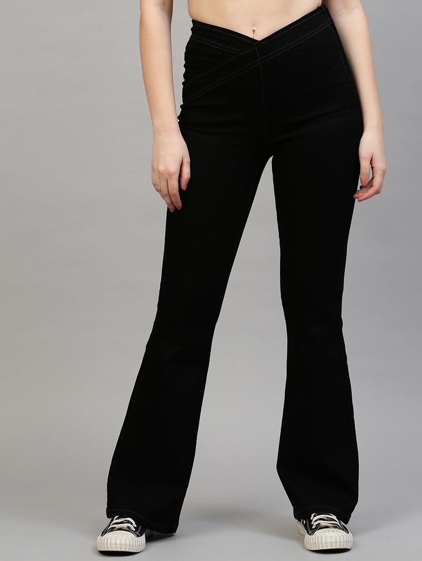 women solid high rise bootcut jean