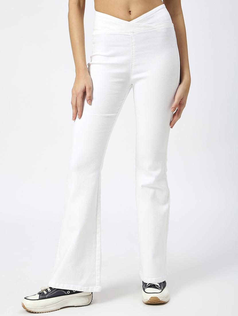 women solid high rise bootcut jean