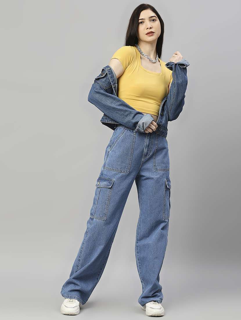 women solid high rise relaxed fit cargo - 21997894 -  Standard Image - 5