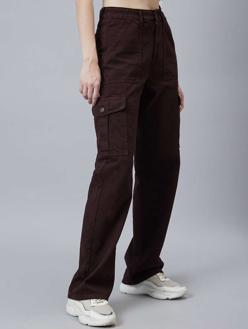 women solid high rise relaxed fit cargo - 21997896 -  Standard Image - 3